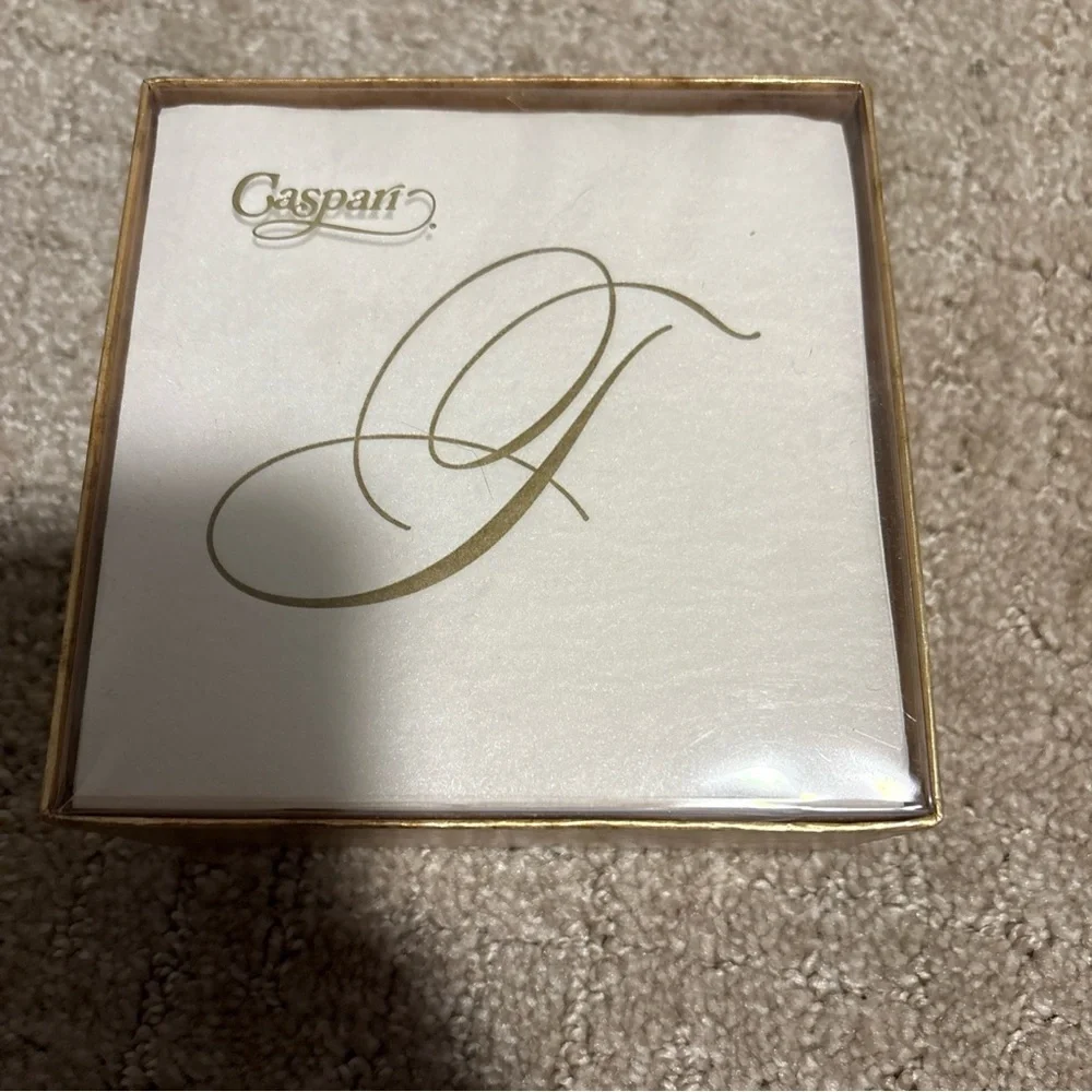 Caspari Napkin Box Cocktail Airlaid Initial J 30 Ct White Pearl Paper Linen